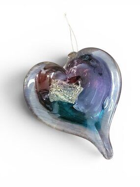 Luke Adams Glass Blowing Studio Dichroic Heart Sun Catcher Ornament